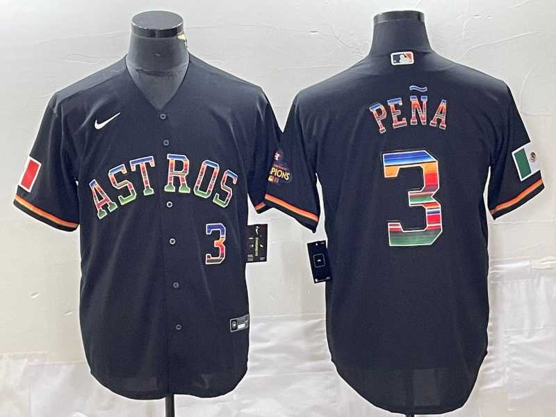 Mens Houston Astros #3 Jeremy Pena Number Black Rainbow World Serise Champions Patch Cool Base Stitched Jersey->houston astros->MLB Jersey